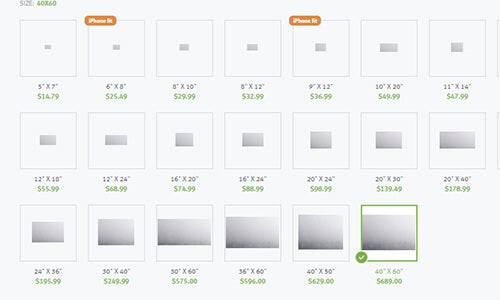 metal print sizes for printique